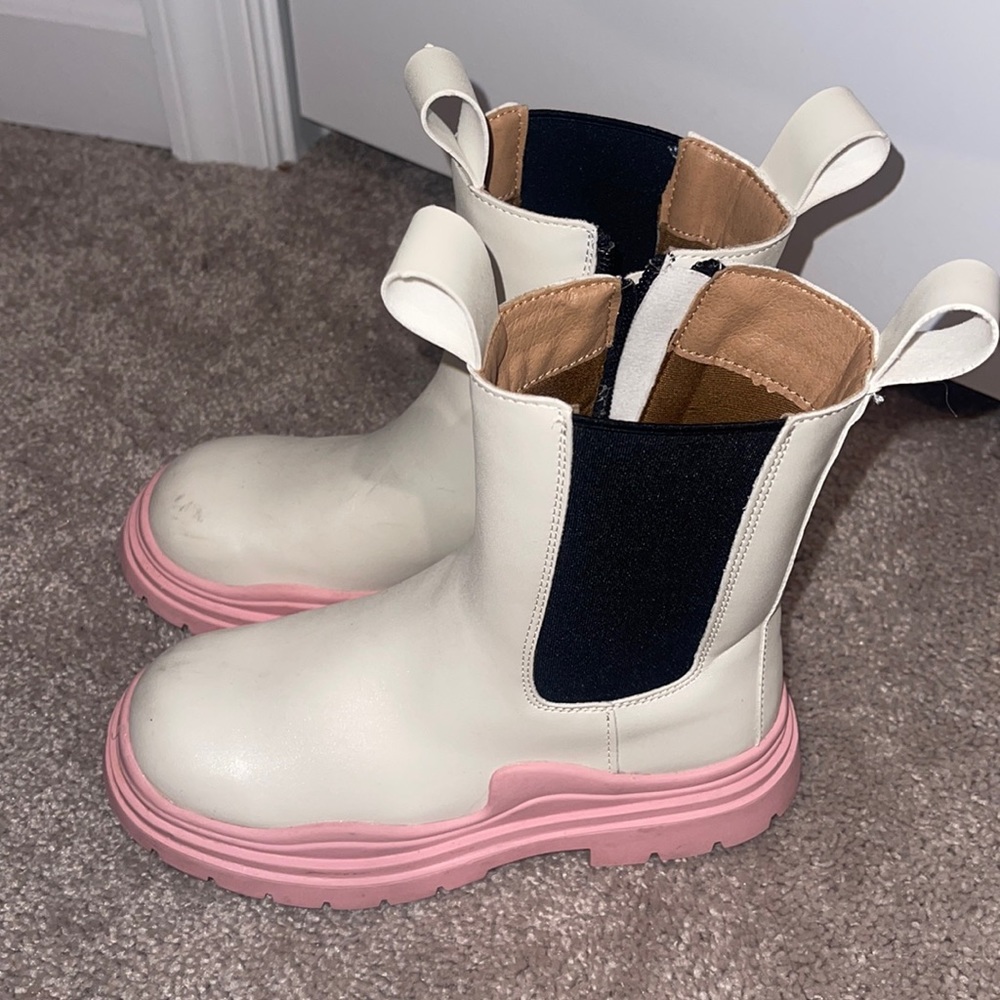 White and pink boots